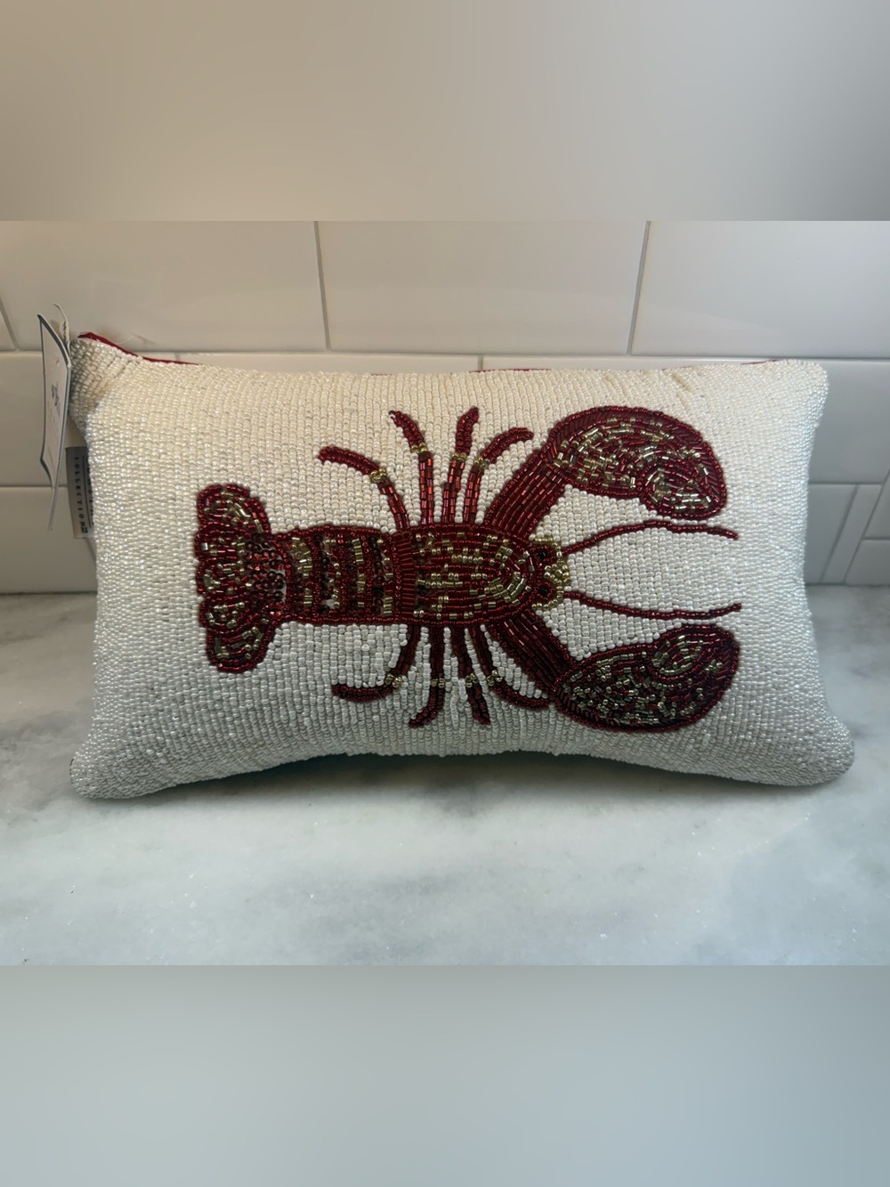 Set of 2 Coastal Collection Beaded Lobster Throw Pillows Nautical Beach Decor